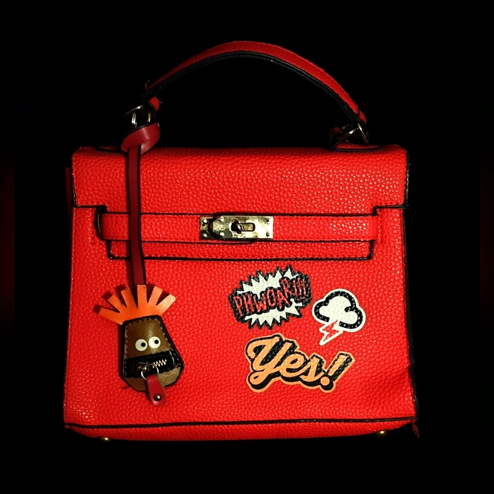 Red Pebbled Faux Leather Graffiti Print Bag